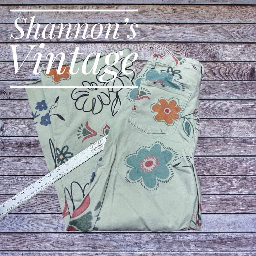 Vintage Wide Leg Floral Pants - Sage Green